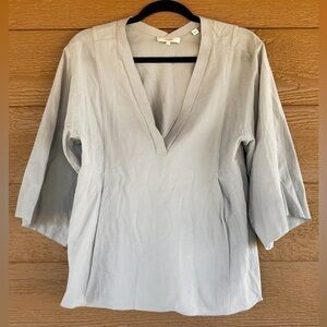 Vince Light Gray V-Neck 100% Cotton Tunic Flowy Top Sz S